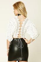 Forever21 Women's  Floral Eyelet Lace-up Crop Top