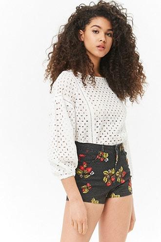 Forever21 Pin Dot Strawberry Denim Shorts