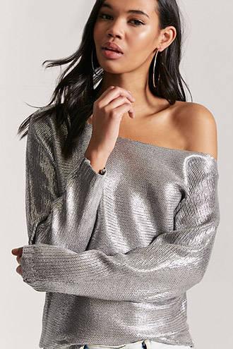 Forever21 Metallic Ribbed Knit Sweater