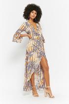 Forever21 Striped & Foliage Print Wrap Maxi Dress