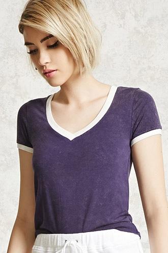Forever21 Contrast V-neck Ringer Tee