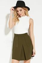 Forever21 Women's  Olive Pleated A-line Skirt