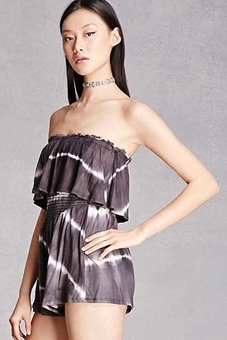 Forever21 Striped Tie-dye Flounce Romper