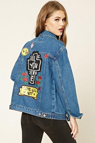 Forever21 Love You Patched Denim Jacket