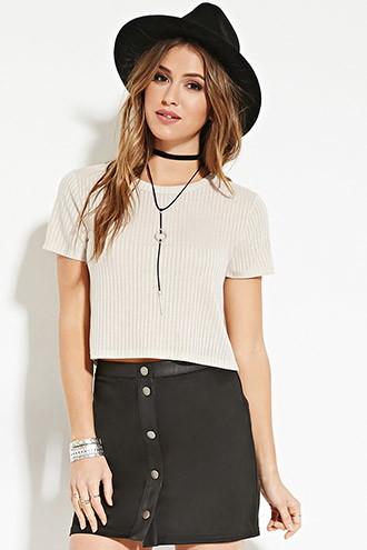 Forever21 Women's  Tan Ribbed Knit Crop Top