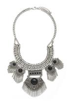 Forever21 B.silver & Black Faux Stone Statement Necklace