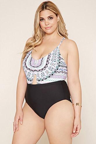 Forever21 Plus Women's  Plus Size Geo Cutout One-piece