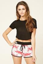 Forever21 Women's  White & Coral Tropical Drawstring Shorts