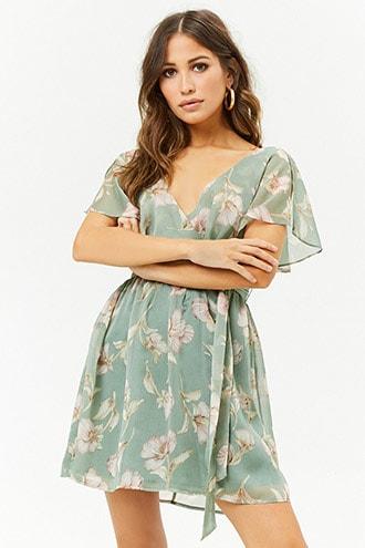 Forever21 Floral Surplice Flounce Dress