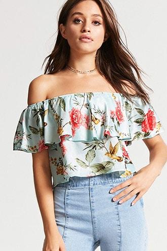 Forever21 Satin Floral Flounce Top