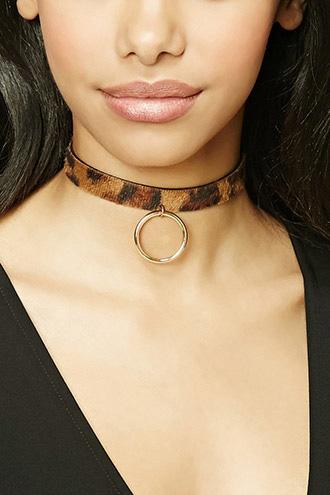 Forever21 Faux Fur Hoop Pendant Choker