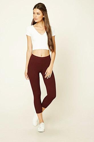 Forever21 Women's Rust Ribbed Knit Leggings