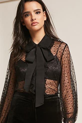 Forever21 Sheer Mesh Swiss Dot Plus Sign Top
