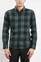 21 Men Men's  Green & Black Slim-fit Plaid Shirt