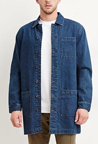 21 Men Men's  Longline Denim Jacket