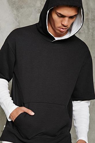 21 Men Men's  Black & White Thermal-underlay Twofer Hoodie