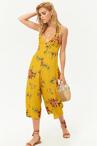 Forever21 Floral Palazzo Tie-back Jumpsuit