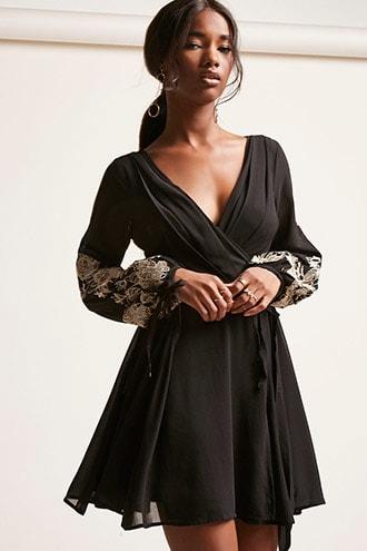 Forever21 Soieblu Embroidered Wrap Dress