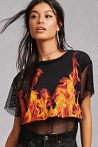 Forever21 Flame Graphic Mesh Crop Top