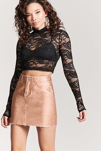 Forever21 Sheeny Coated Denim Mini Skirt