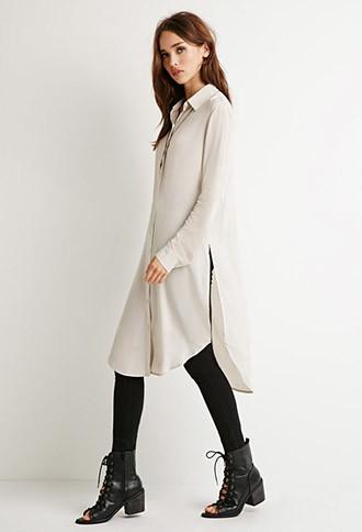Forever21 Women's  Longline High-slit Shirt (beige)
