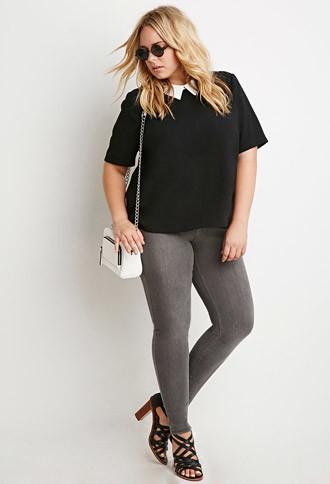 Forever21 Plus Colorblocked Peter Pan Collar Top