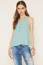 Forever21 Women's  Mint Lace-up Top