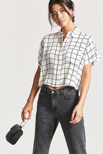 Forever21 Grid Pattern Pocket Shirt