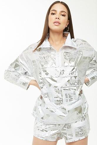 Forever21 Metallic Graphic Pullover Windbreaker