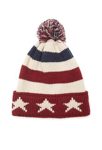 Forever21 Flag Pattern Pom Beanie
