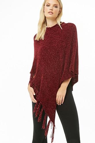 Forever21 Hooded Chenille Fringe Trim Poncho