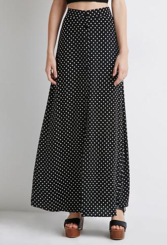 Forever 21 Buttoned Polka Dot Maxi Skirt Black/white X-small