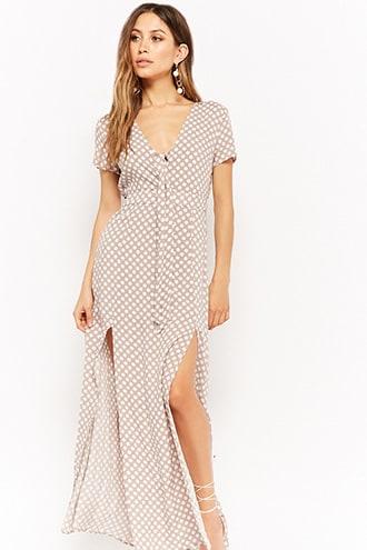 Forever21 Polka Dot Tie-front Maxi Dress