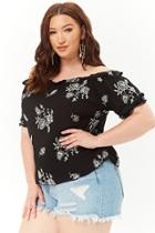 Forever21 Plus Size Floral Embroidered Off-the-shoulder Peasant Top