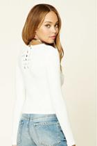 Forever21 Women's  White Lace-up Back Top