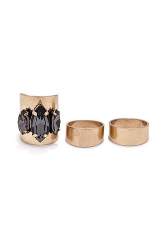 Forever21 Faux Gem Ring Set (antic Gold/grey)
