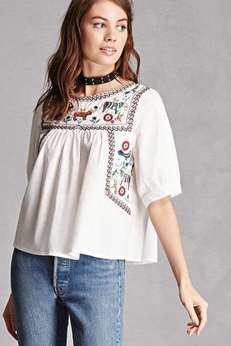 Forever21 Embroidered Poplin Top