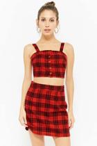 Forever21 Plaid Flannel Button-front Crop Top & Skirt Set