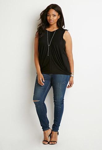 Forever21 Plus Women's  Draped Overlay Top (black)