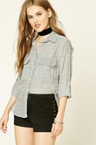 Forever21 Women's  Black & White Pinstripe Pocket Shirt