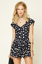 Forever21 Women's  Daisy Print Button-front Romper