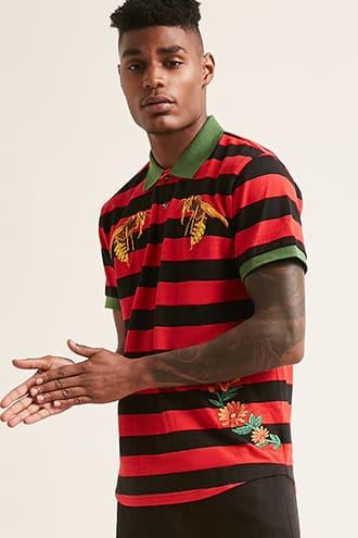 Forever21 Reason Embroidered Stripe Polo