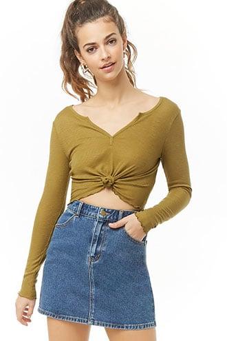 Forever21 Lettuce-edge Split-neck Top