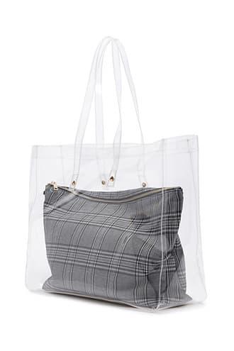 Forever21 Clear Tote & Glen Plaid Pouch