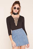 Forever21 Women's  Black Plunging Strappy Top