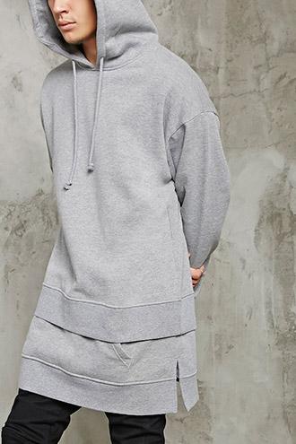 21 Men Men's  Heather Grey Double-hem Longline Hoodie