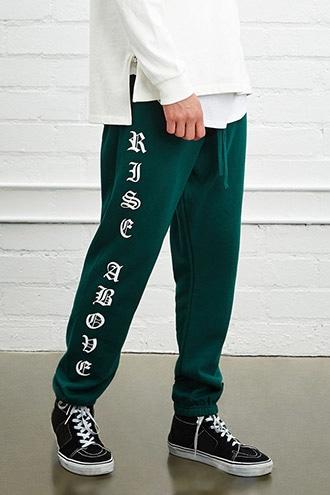 21 Men Men's  Green & Cream Rise Above Graphic Sweatpants