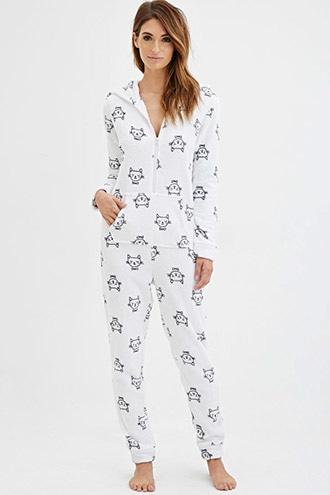Forever21 Cat Graphic Plush Pj Jumpsuit