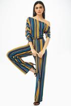 Forever21 Striped One-shoulder Wide-leg Jumpsuit