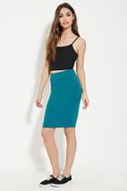 Forever21 Women's  Peacock Cotton-blend Pencil Skirt
